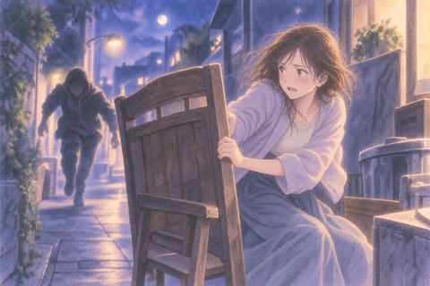 逃げながら追手との間に物を置いて距離を取る人物