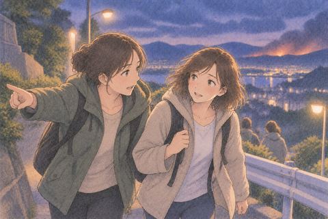 友達と相談しながら避難する女性