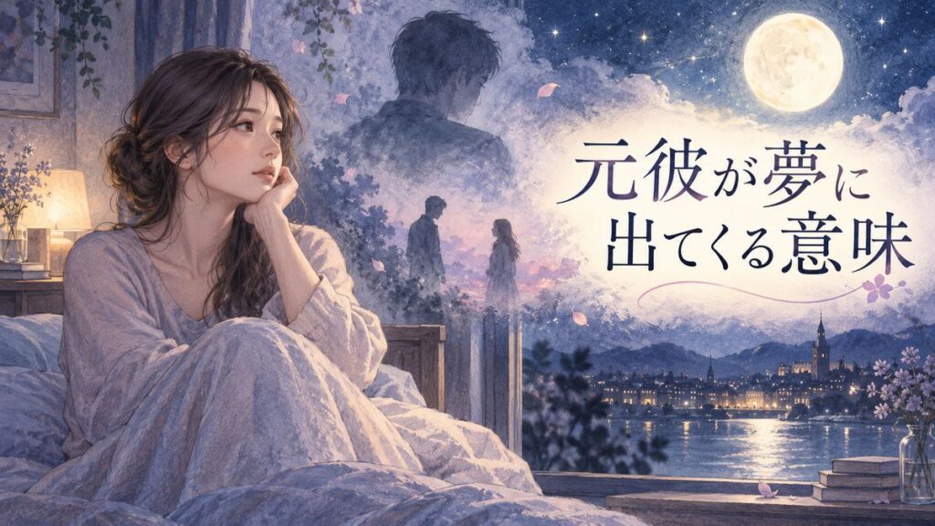夜の部屋で夢の中の元彼の姿を思い返す大人の女性