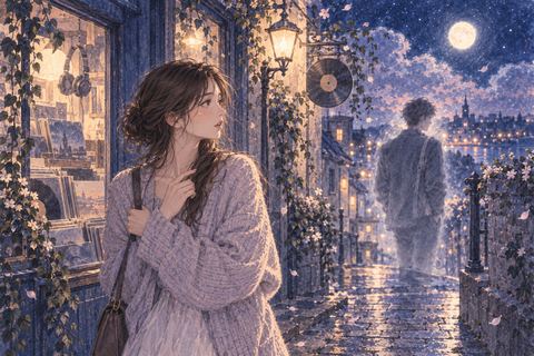 昔の街並みの中で遠い元彼の姿を見つめる女性の夢