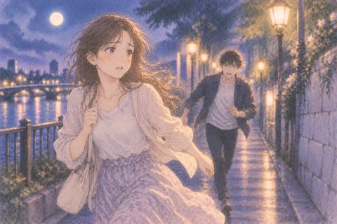 夜道で元彼から距離を取るように走る女性の夢