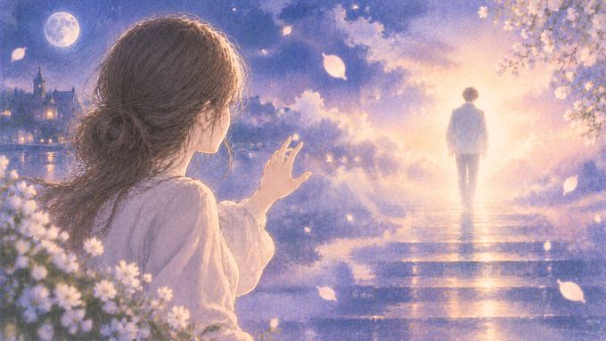 夢の中で元彼の姿が淡い光の中へ遠ざかるのを見つめる女性