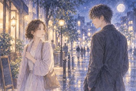 夜の街角で元彼と偶然再会する女性の夢