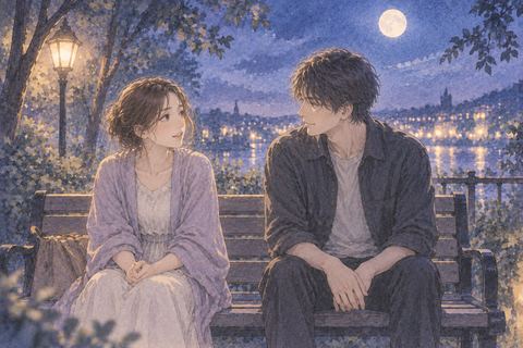 夜のベンチで元彼と穏やかに話す女性の夢