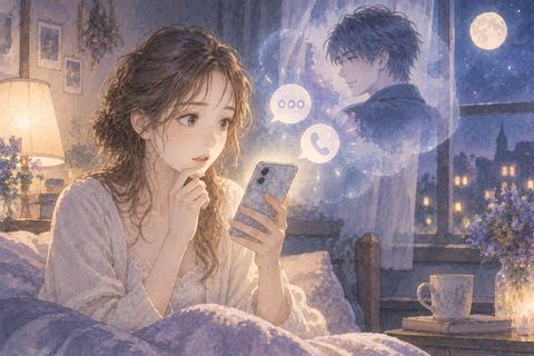 夜にスマートフォンの着信を見て驚く女性の夢