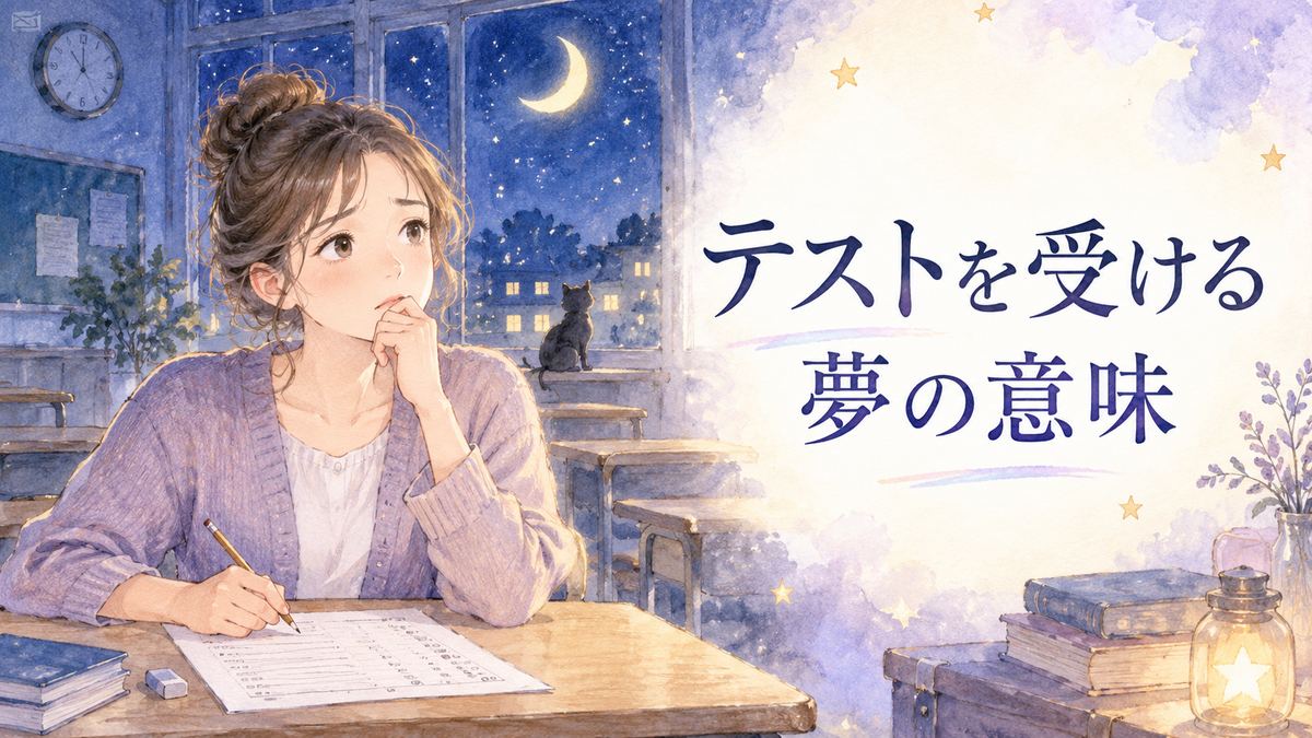 夜の教室で答案用紙を前に考え込む大人の女性