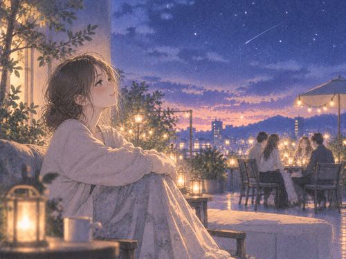 人の輪から離れて穏やかに過ごす女性