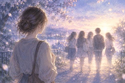 昔の友達が遠ざかるのを見つめる女性