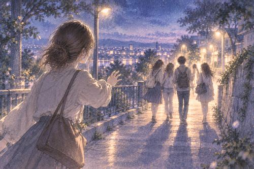 遠ざかる仲間を追おうとする女性