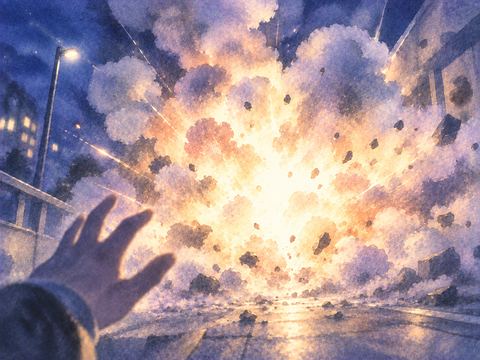 目の前いっぱいに淡い爆発の光が広がる夢