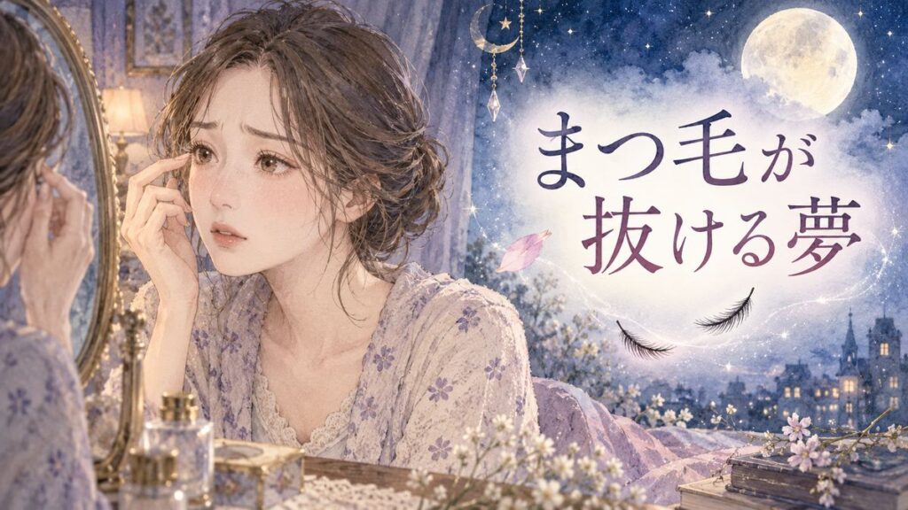 鏡を見つめる女性と抜けたまつ毛の夢のイメージ