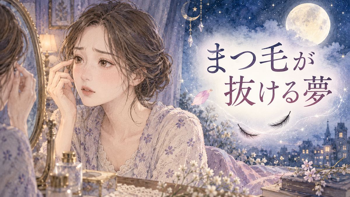 鏡を見つめる女性と抜けたまつ毛の夢のイメージ