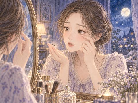 指先に数本の抜けたまつ毛を見つける女性