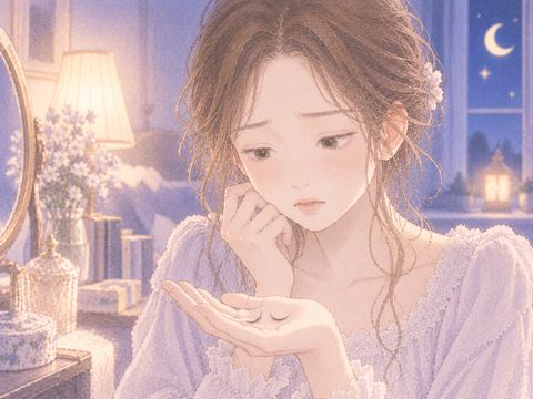 手のひらの抜けたまつ毛を静かに見つめる女性