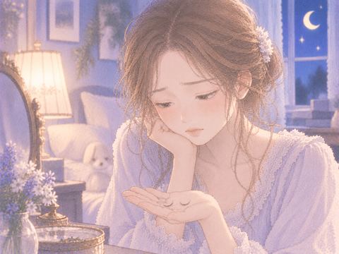 抜けたまつ毛を見て寂しそうにする女性