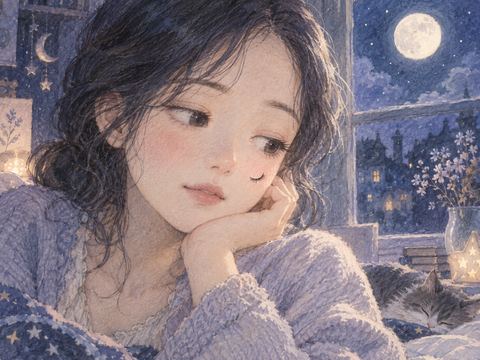 頬へ自然に落ちるまつ毛を静かに見送る女性