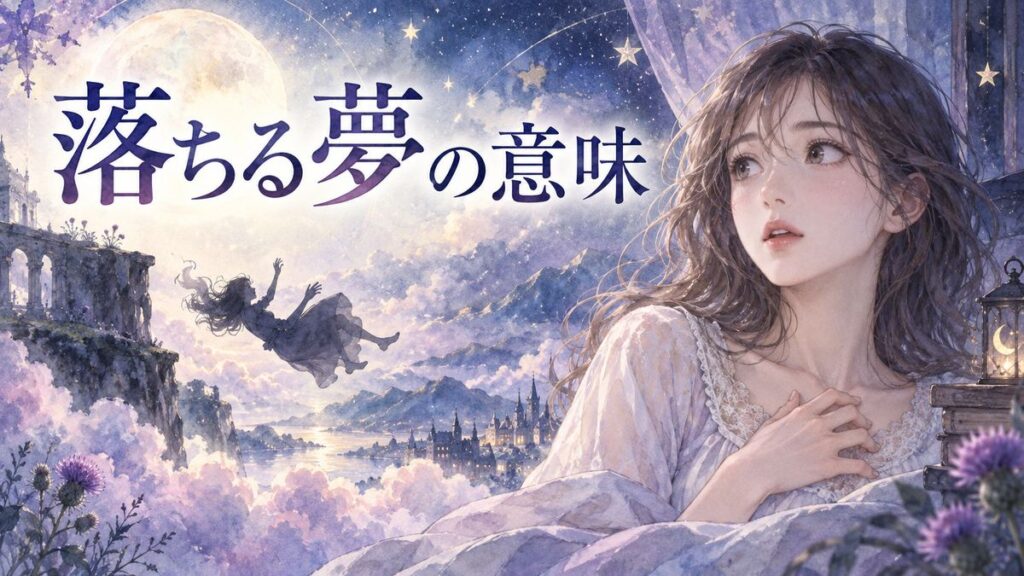 夜空の下で落下する夢のイメージを見つめる大人の女性