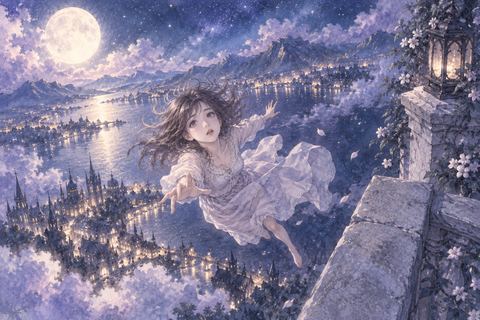 高い足場から夜空へ落ちていく人物の夢