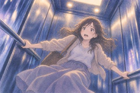 夜のエレベーター内で急降下に驚く人物の夢