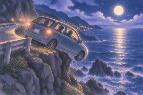 夜の崖道から車ごと海へ落ちかける夢