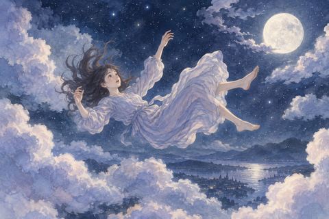 夜空で身体がふわりと浮きながら落ちる人物の夢