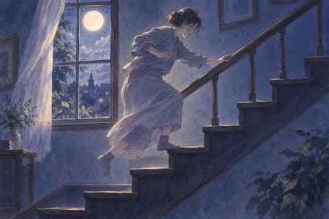夜の階段で足を踏み外して落ちかける人物の夢