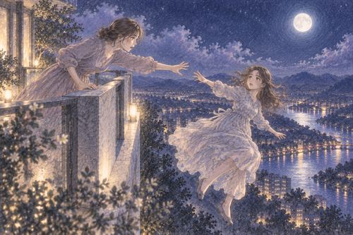 高い場所から落ちかける友達へ手を伸ばす女性