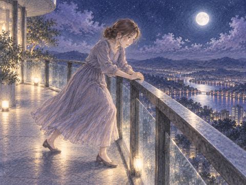 高い場所の縁で手すりにつかまり踏みとどまる女性