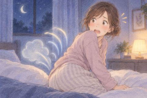 大きなおならの音に驚いて振り返る女性