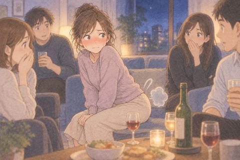 人前でおならをして固まる女性