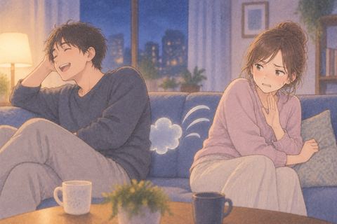 おならをかけられ距離を取る女性