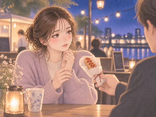 差し出された軽食を前に迷う表情の大人の女性