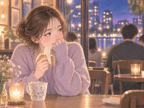 バナナを手に少し照れた表情を見せる大人の女性