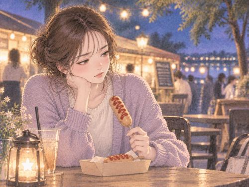 軽食を前に気が進まない表情をする大人の女性