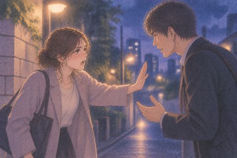 夜道で嫌いな相手に強く言い返す大人の人物
