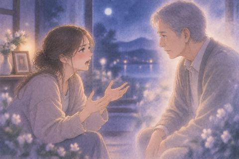 夢の中で亡くなった人と向き合い言葉を交わす大人の人物