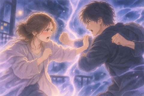夢の中で互いに押し返そうとする二人の人物