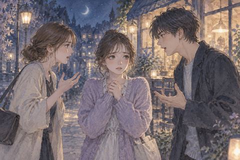 言い争う友人二人の間で戸惑う人物