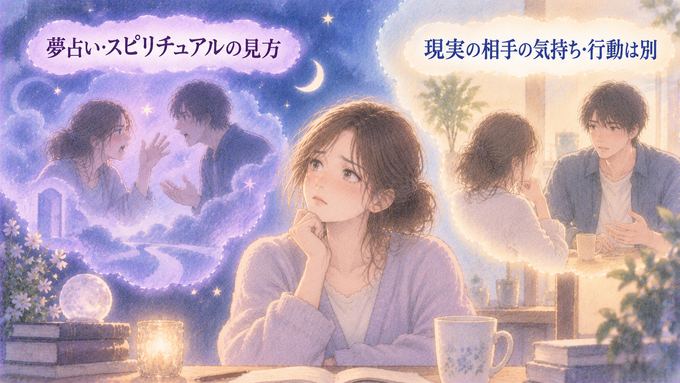 喧嘩の夢の象徴と現実の相手の行動を分けて考える女性の図
