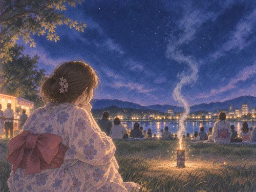 火をつけても上がらない花火を静かに見つめる人物