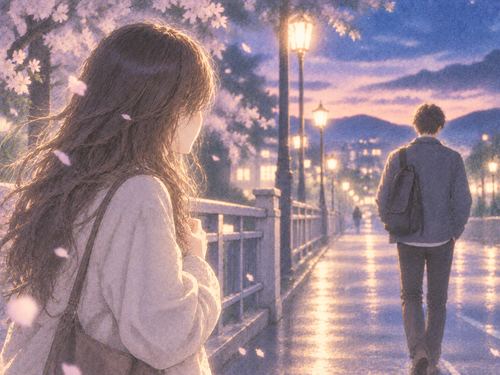 初恋の人と距離ができ切なそうに立つ女性の夢