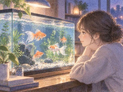 室内の水槽で元気に泳ぐ魚