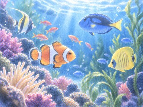 色鮮やかな熱帯魚が泳ぐ水中