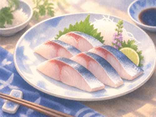 皿に整然と並べられた魚の切り身