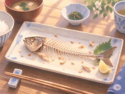 食べ終えた皿に残る魚の骨