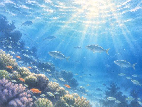 広い海の中を泳ぐ魚