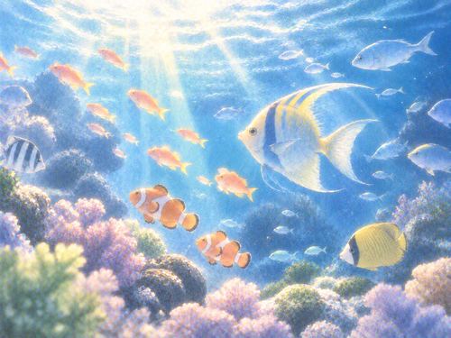 光を受けて美しく輝く魚