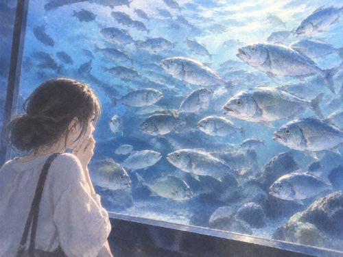 魚の群れを前に戸惑う人物