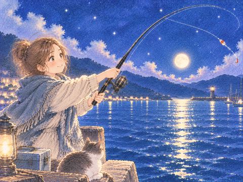 釣り竿を手にして仕掛けを投げようとする女性