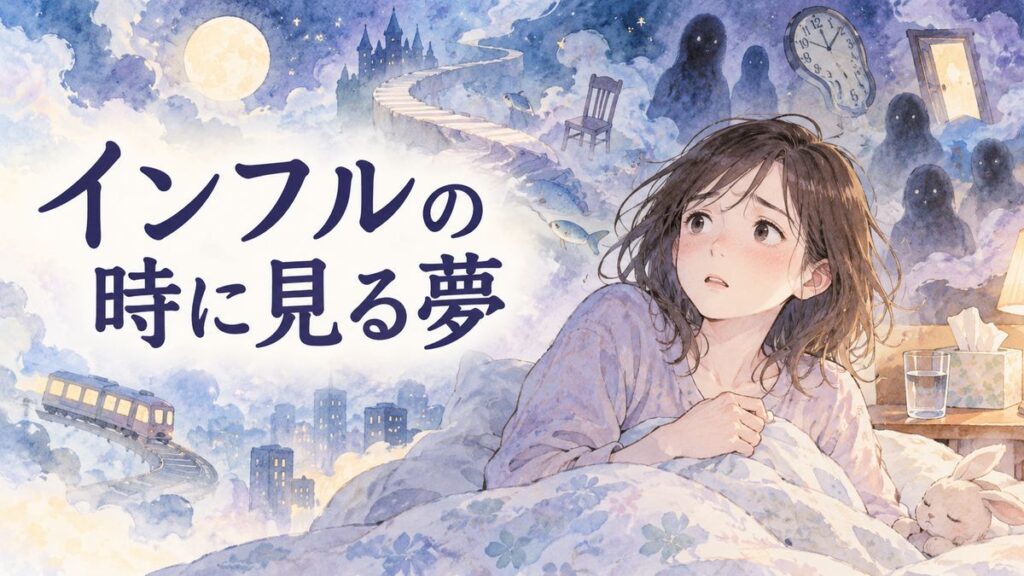 夜に目覚めた女性と浮かぶ奇妙な夢のモチーフ